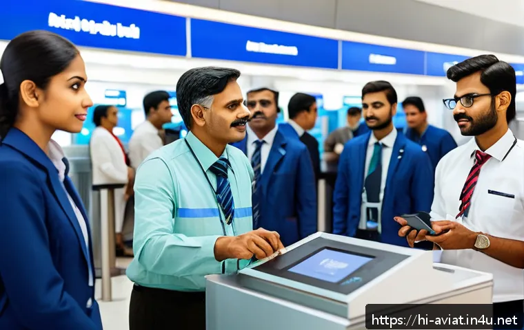 항공법규 및 규정 - A modern airport security checkpoint scene featuring diverse Indian passengers wearing traditional a...