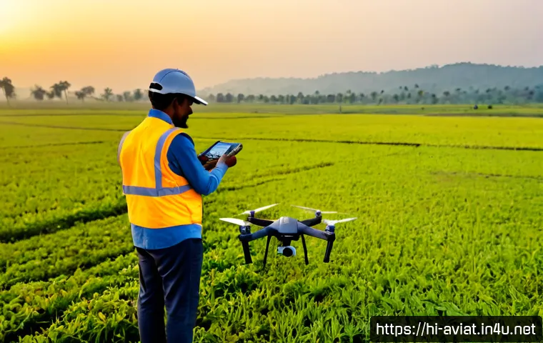 Home 13 드론 및 무인항공기 조종 및 법규 - Photorealistic Indian drone pilot wearing a safety vest, standing in a wide open permitted field at ...